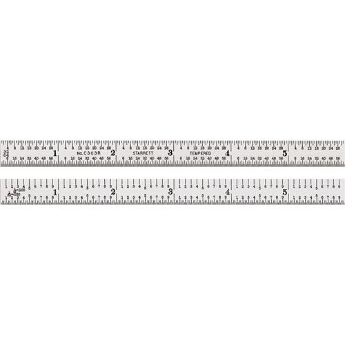 Starrett C303R-6 Full-Flexible Rule Full-Flexible Rule, 6" L, Steel, 1/32"/1/64"/1/10"/1/50" Graduations - Each