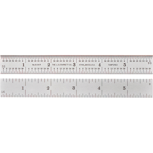 Starrett C304R-6 Full-Flexible Rule Full-Flexible Rule, 6" L, Steel, 1/8"/1/16"/1/32"/1/64" Graduations - Each