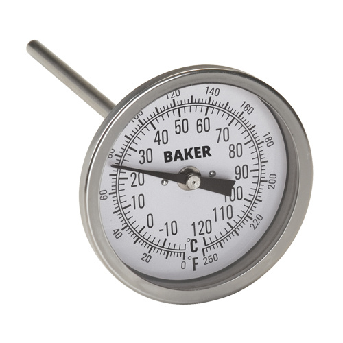 Baker T3009-250 Bi-Metal Thermometers Bi-Metal Thermometers, Contact, Analogue, 0-250°F (-20-120°C) - Each