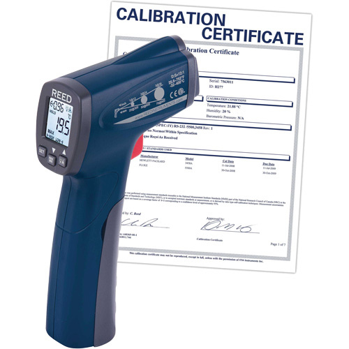 Reed Instruments R2300-NIST Infrared Thermometer with ISO Certificate Infrared Thermometer with ISO Certificate, -25.6°- 752° F ( -32° - 400° C ), 12:1, Adjustable Emmissivity - Each