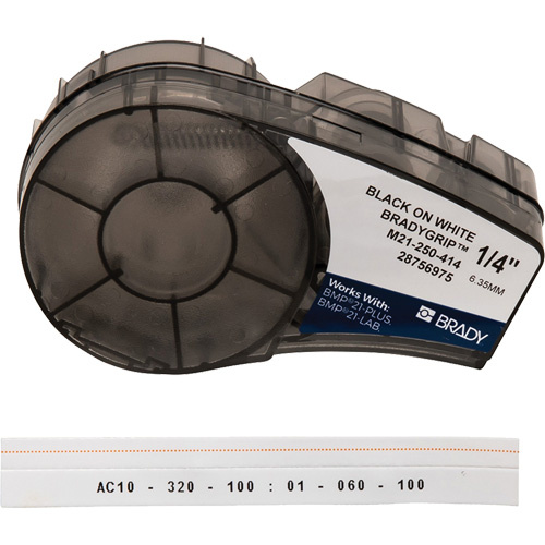 Brady M21-250-414 Print-On Hook Labels with Ribbon & Velcro® Brand Hook for M21 Printers Print-On Hook Labels with Ribbon & Velcro<sup>®</sup> Brand Hook for M21 Printers, Polyester, Black on White, 0.25" Width - Each