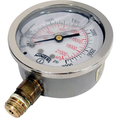 Winters PFQ811 Stainless Steel Pressure Gauge Stainless Steel Pressure Gauge, 2-1/2" , 0 - 3000 psi, Bottom Mount, Liquid Filled Analogue - Each