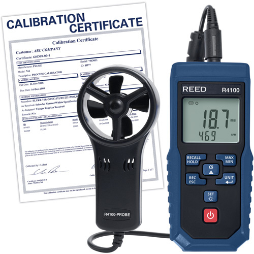 Reed Instruments R4100-NIST R4100 Vane Thermo-Anemometer with Air Volume with Calibration Certificate R4100 Vane Thermo-Anemometer with Air Volume with Calibration Certificate, Data Logging, 0.4 - 30 m/sec Air Velocity Range - Each