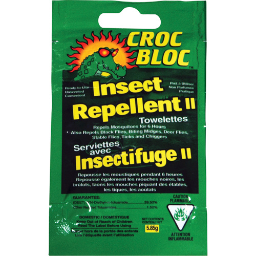 Croc Bloc 1240500 6-hr Insect Repellent  6-hr Insect Repellent , 30% DEET, Towelette, 5.58 g - Box of 50