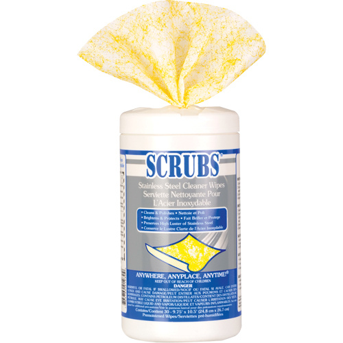 SCRUBS 91930 Stainless Steel Cleaner Wipes Stainless Steel Cleaner Wipes, 30 Wipes, 10-1/2" x 9-3/4" - Each
