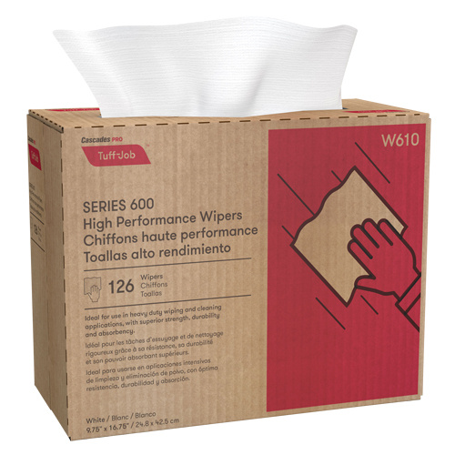 Cascades W610 Pro Tuff-Job™ HP Interfold Popup Wipers Pro Tuff-Job™ HP Interfold Popup Wipers, Heavy-Duty, 16-3/4" L x 9-3/4" W - Box of 126