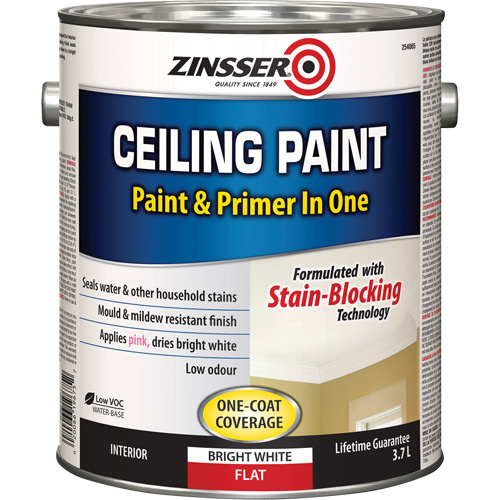 Zinsser 254065 Ceiling Paint & Primer in One Ceiling Paint & Primer in One, White, Very Flat, 3.78 L, Gallon - Can