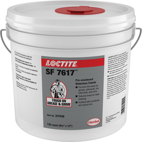 Loctite 337638 SF 7617 Industrial Hand Wipes, 130 Wipes, 12" x 9-1/2"-(Pail)