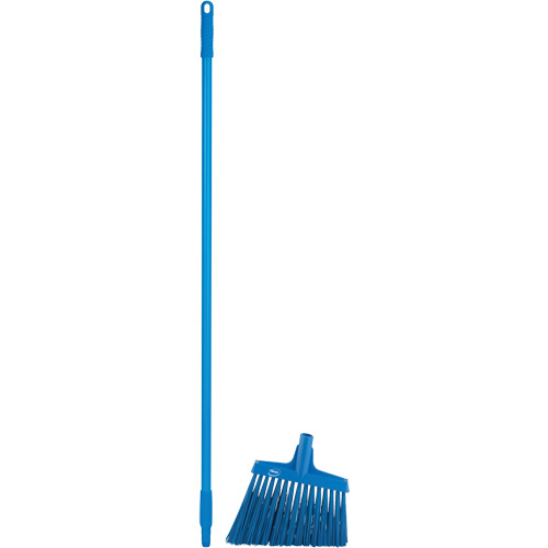 Vikan Angle Broom Head with Handle Angle Broom Head with Handle, X-Coarse Bristles, 12", Polyester, Blue - Each