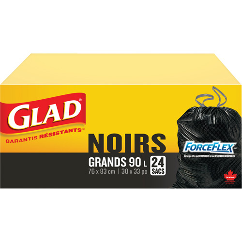 Glad 67489303060 90L Garbage Bags, Regular, 30" W x 33" L, Black-(Box of 24)