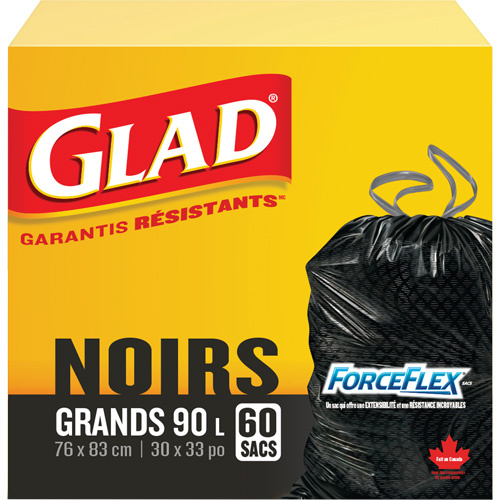 Glad 67489303084 90L Garbage Bags, Regular, 30" W x 33" L, Black-(Box of 60)