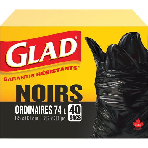 Glad 67489118589 74L Garbage Bags, Regular, 26" W x 33" L, Black-(Box of 40)