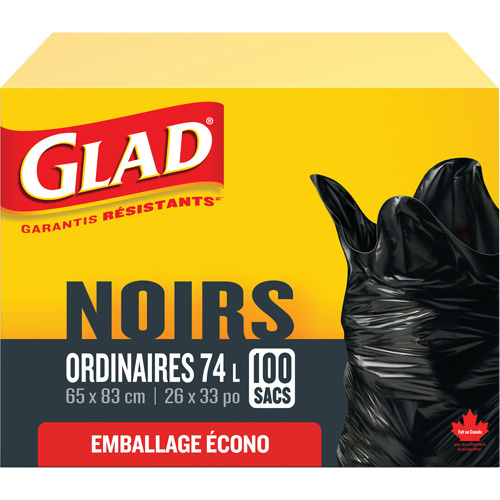 Glad 67489800422 74L Garbage Bags, Regular, 26" W x 33" L, Black-(Box of 100)