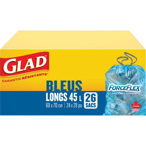 Glad 67489303022 45L Recycling Bags, Regular, 24" W x 28" L, Blue-(Box of 26)
