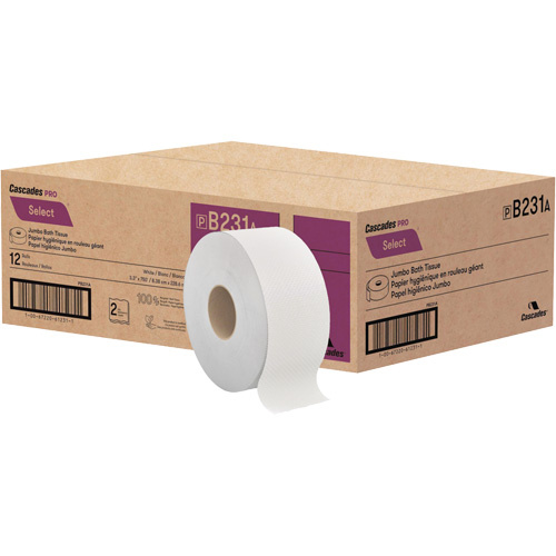 Cascades B231 Pro Select® Toilet Paper Pro Select<sup>®</sup> Toilet Paper, Jumbo Roll, 2 Ply, 750' Length, White - Case of 12
