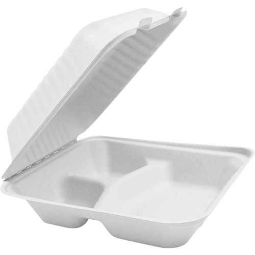 Globe 6014 Compostable Hinged Food Containers with Compartments, Bagasse, Square-(Case of 200)