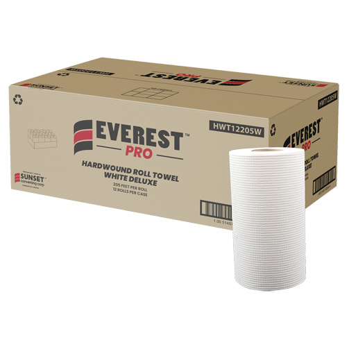 Sunset Converting Corporation HWT12205W White Deluxe Hardwound Roll Towels White Deluxe Hardwound Roll Towels, 1 Ply, Centre Pull, 205' L - Case of 12