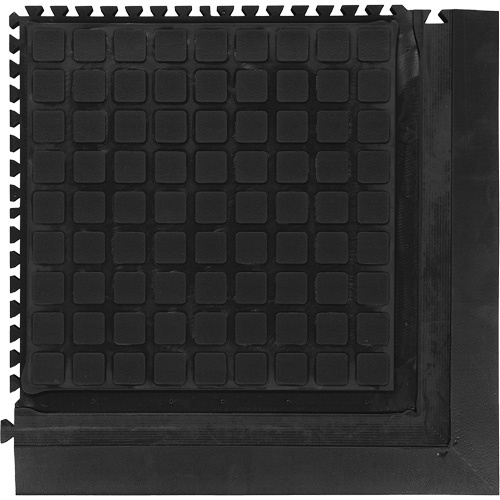 M+A Matting 447103100 Hog Heaven III Comfort Modular Corner Tile, Corrugated, 1-4/5' x 1-4/5' x 3/4", Black, Nitrile-(Each)