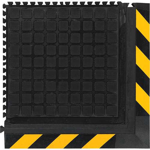 M+A Matting 447105100 Hog Heaven III Comfort Modular Corner Tile, Corrugated, 1-4/5' x 1-4/5' x 3/4", Black/Yellow, Nitrile-(Each)
