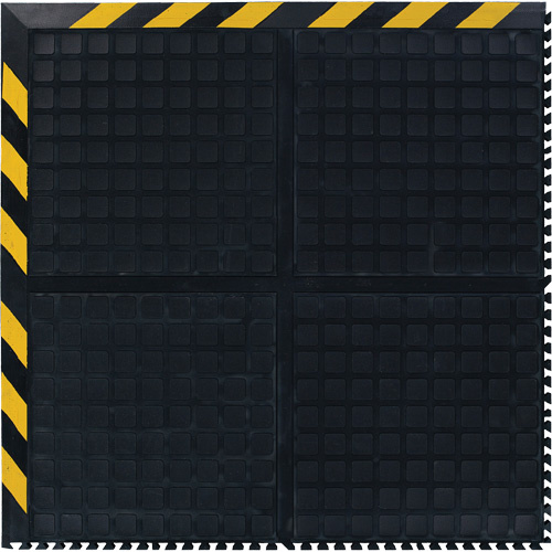 M+A Matting 447205100 Hog Heaven III Comfort Modular Corner Tile, Corrugated, 3-1/3' x 3-1/3' x 3/4", Black/Yellow, Nitrile-(Each)