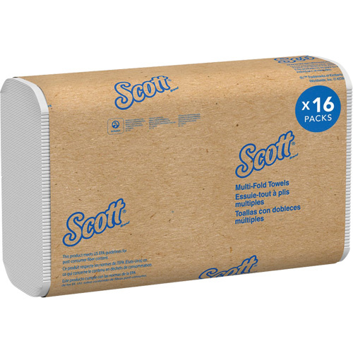 Kimberly-Clark 01807 Scott® 100% Recycled Fiber Multifold Paper Towels Scott<sup>®</sup> 100% Recycled Fiber Multifold Paper Towels, 1 Ply, 9-2/5" L x 9-1/5" W, 250 /Pack - Case of 16