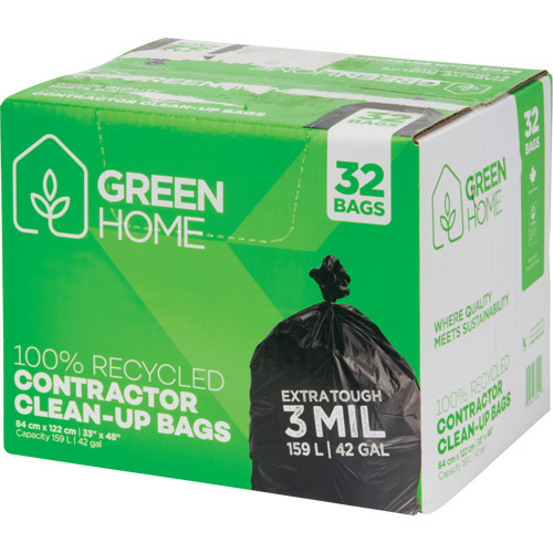 Polykar GH-3348 Green Home Garbage Bags Green Home Garbage Bags, Strong, 33" W x 48" L, 3 mils, Black, 159 L (42 Gal.) Capacity - Box of 32
