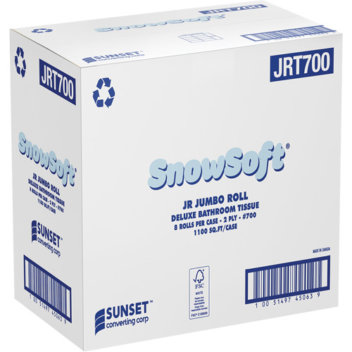 Sunset Converting Corporation JRT700 Snowsoft™ Deluxe Bathroom Tissue Snowsoft™ Deluxe Bathroom Tissue, Jumbo Roll, 2 Ply, White - Case of 8