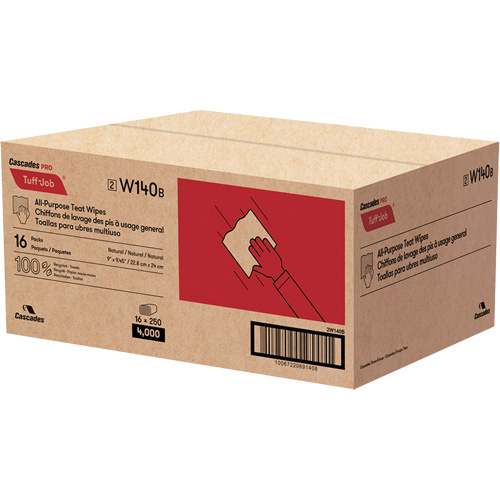 Cascades W140 PRO Tuff-Job® Teat Wipes PRO Tuff-Job<sup>®</sup> Teat Wipes, All-Purpose, 10-1/4" L x 9-1/8" W - Case of 16