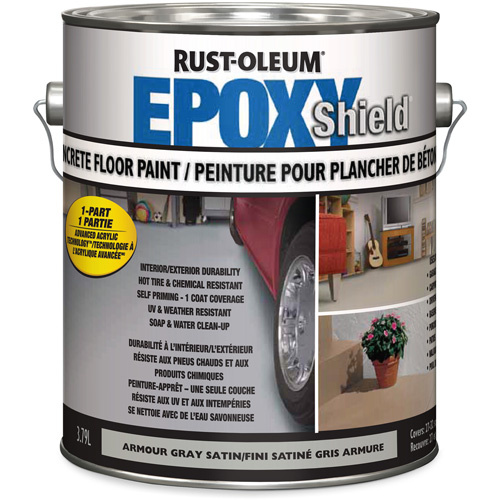 Rust-Oleum N239133 EpoxyShield® Concrete Floor Paint EpoxyShield<sup>®</sup> Concrete Floor Paint, 3.78 L, Water-Based, Satin, Grey - Can