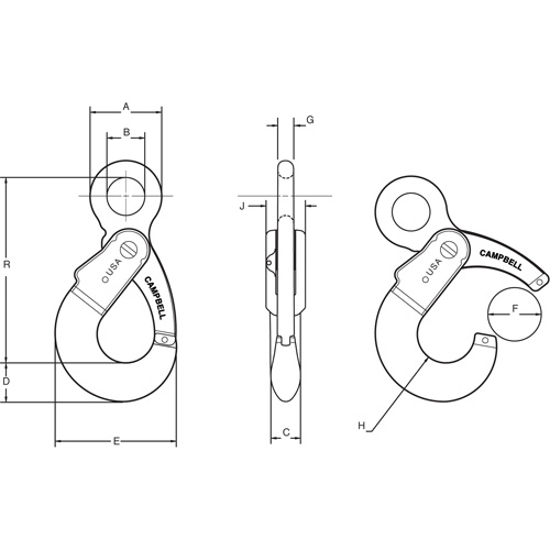 Campbell 5648495 Alloy Steel Eye-Type Self-Locking Hooks-(Each)