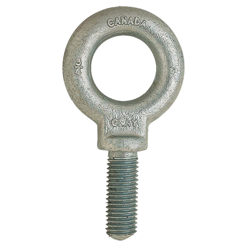 Gray Tools 88708 Eye Bolt Eye Bolt, 1-3/16" Dia., 1" L, Galvanized, 650 lbs. (0.325 tons) Capacity - Each
