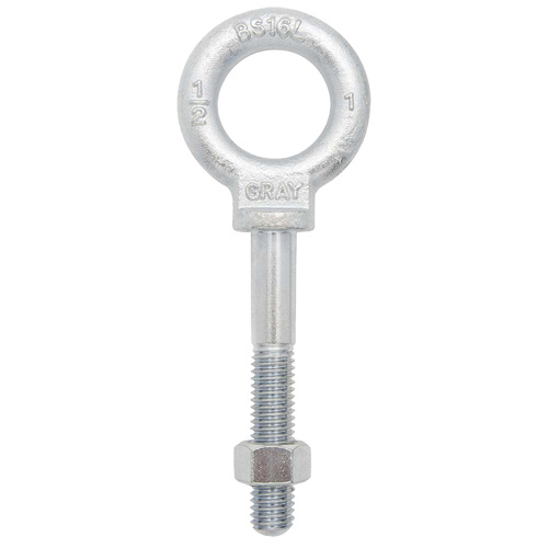 Gray Tools BS10L Eye Bolt Eye Bolt, 1-7/16" Dia., 2-1/4" L, Zinc Plated, 1200 lbs. (0.6 tons) Capacity - Each