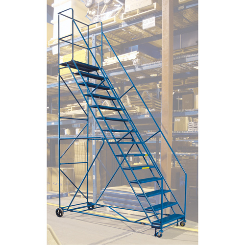 KLETON CSA-Certified Rolling Step Ladder with Locking Step CSA-Certified Rolling Step Ladder with Locking Step, 14 Steps, 30" Step Width, 128" Platform Height, Steel - Each