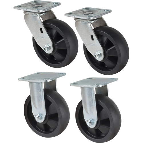 KLETON Caster Set Caster Set, Rigid/Swivel, 6" (152.4 mm), Nylon, 2400 lbs. (1089 kg.) - Each