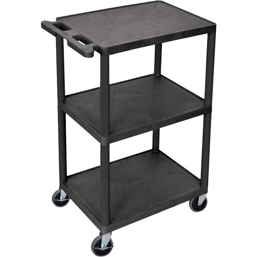 Luxor H. Wilson HE42-B Utility Cart Utility Cart, 3 Tiers, 18" x 40" x 24", 400 lbs. Capacity - Each