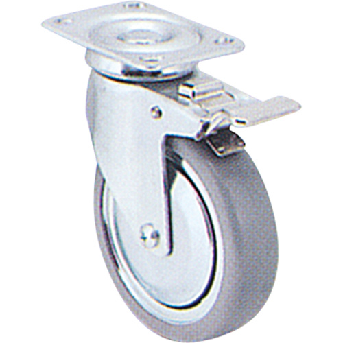 Can Am Y580T-ECB-TP Zinc Plated Caster Zinc Plated Caster, Swivel with Brake, 5" (127 mm), Rubber, 240 lbs. (108 kg.) - Each