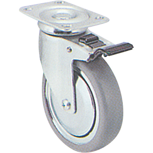 Can Am Y580D-PPB-TP Zinc Plated Caster Zinc Plated Caster, Swivel with Brake, 5" (127 mm), Polyolefin, 240 lbs. (108 kg.) - Each