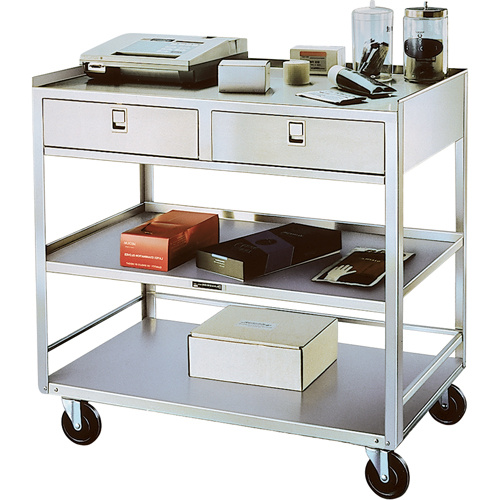Lakeside Material Handling 474 Stainless Steel Equipment Stands, 300 lbs. Capacity, Stainless Steel, 20"/20-1/8" x W, 35" x H, 37"/36-3/8" D, Knocked Down, 2 Drawers-(Each)