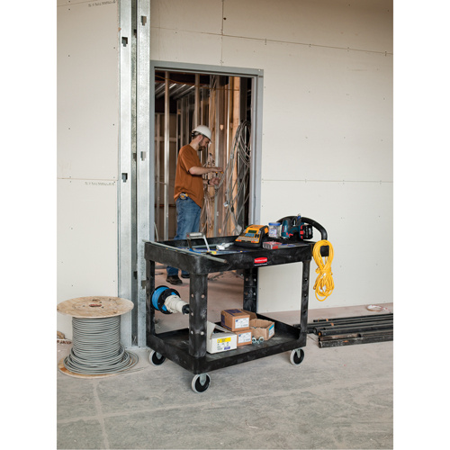 Rubbermaid FG454600BLA Heavy Duty Utility Cart - 4546-00 Heavy Duty Utility Cart - 4546-00, 2 Tiers, 26" x 33-1/4" x 55", 750 lbs. Capacity - Each