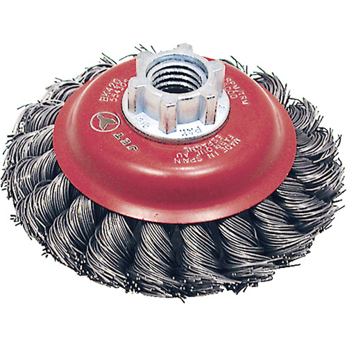 JET 554305 BK420T Knot Twisted Conical Brush BK420T Knot Twisted Conical Brush, 4" Dia., 0.02" Fill, 5/8"-11 Arbor, Steel - Each