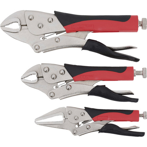 JET 020606 Cushion Grip Locking Plier Set, 6"/10"/7" Length, Curved Jaw/Long Nose-(Each)