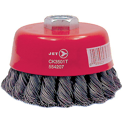 JET 554207 CK3501T High Performance Knot Twisted Cup Brush CK3501T High Performance Knot Twisted Cup Brush, 3-1/2" Dia., 0.02" Fill, 5/8"-11 Arbor, Steel - Each