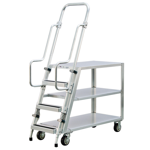 New Age Industrial 99555 Aluminum Stock Picking Ladder Cart Aluminum Stock Picking Ladder Cart, Aluminum, 22" W x 51-1/2" D, 3 Shelves, 800 lbs. Capacity - Each
