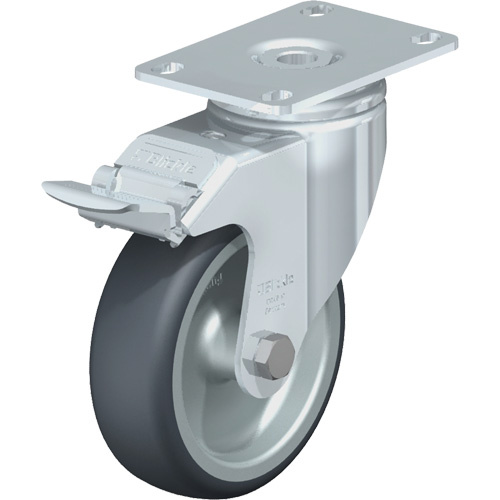 Blickle LKPA-TPA 101G-12-FI High-Quality Caster High-Quality Caster, Swivel with Brake, 4" (101.6 mm), Thermoplastic Rubber-Elastomer, 240 lbs. (108 kg.) - Each