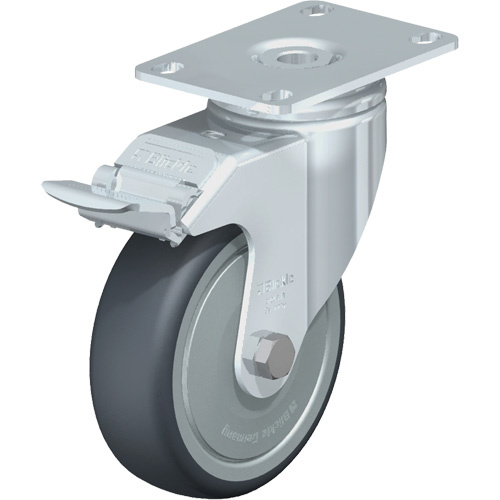 Blickle LKPA-TPA 101KF-12-FI High-Quality Caster High-Quality Caster, Swivel with Brake, 4" (101.6 mm), Thermoplastic Rubber-Elastomer, 240 lbs. (108 kg.) - Each