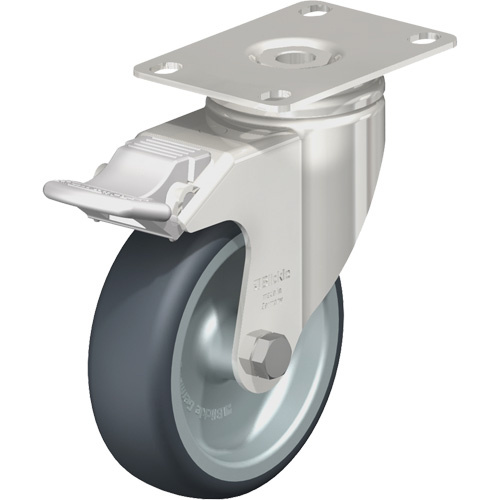 Blickle LKPXA-TPA 101G-12-FI Caster, Swivel with Brake, 4" (101.6 mm), Thermoplastic Rubber-Elastomer, 240 lbs. (108 kg.)-(Each)