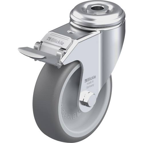 Blickle LKRA-TPA 101G-FI High-Quality Thermoplastic Elastomer Caster, Swivel with Brake, 4" (102 mm) Dia., 240 lbs. (108 kg.) Capacity-(Each)