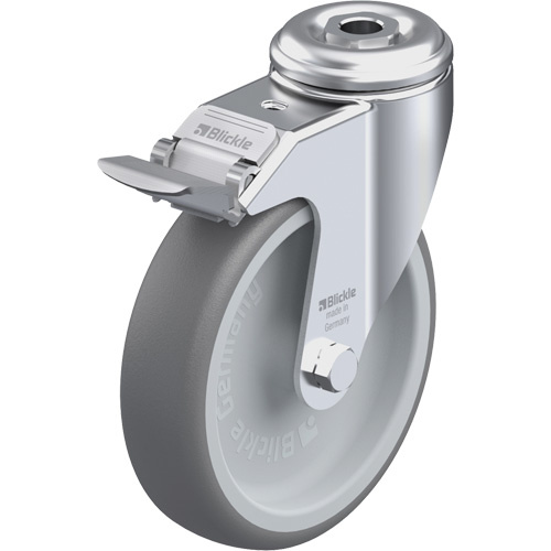 Blickle LKRA-TPA 126G-FI High-Quality Thermoplastic Elastomer Caster High-Quality Thermoplastic Elastomer Caster, Swivel with Brake, 5" (127 mm) Dia., 265 lbs. (120 kg.) Capacity - Each
