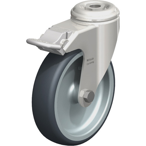 Blickle LKRXA-TPA 126G-FI Stainless Steel Thermoplastic Elastomer Caster Stainless Steel Thermoplastic Elastomer Caster, Swivel with Brake, 5" (127 mm) Dia., 265 lbs. (120 kg.) Capacity - Each