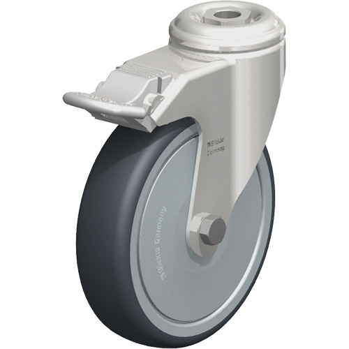 Blickle LKRXA-TPA 126KFD-FI Stainless Steel Thermoplastic Elastomer Caster Stainless Steel Thermoplastic Elastomer Caster, Swivel with Brake, 5" (127 mm) Dia., 265 lbs. (120 kg.) Capacity - Each